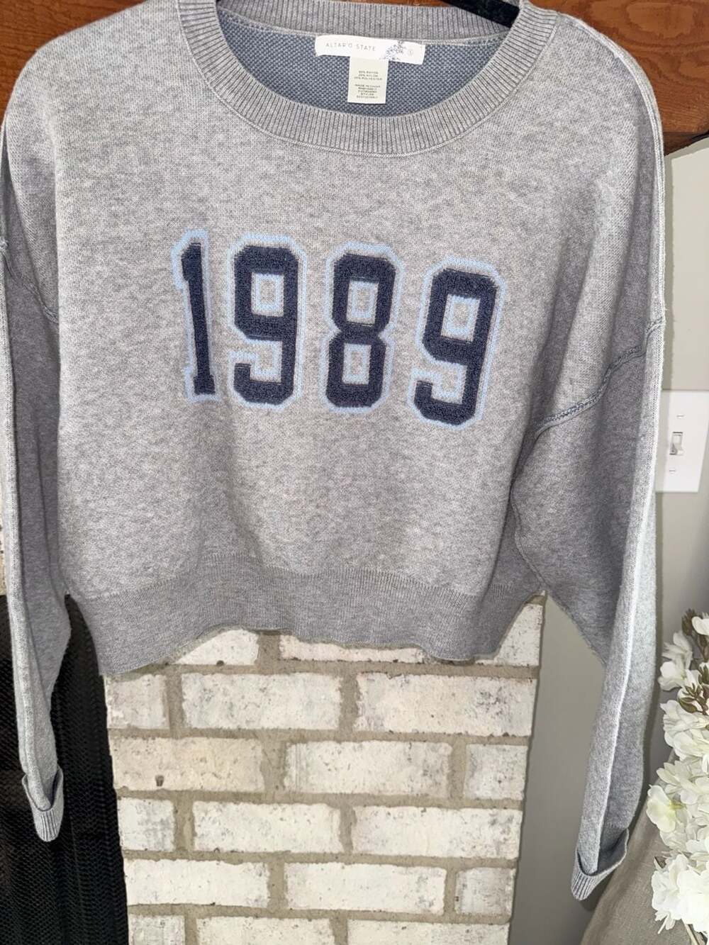 Altar'd State Gray 1989 Graphic Knit Sweater small
